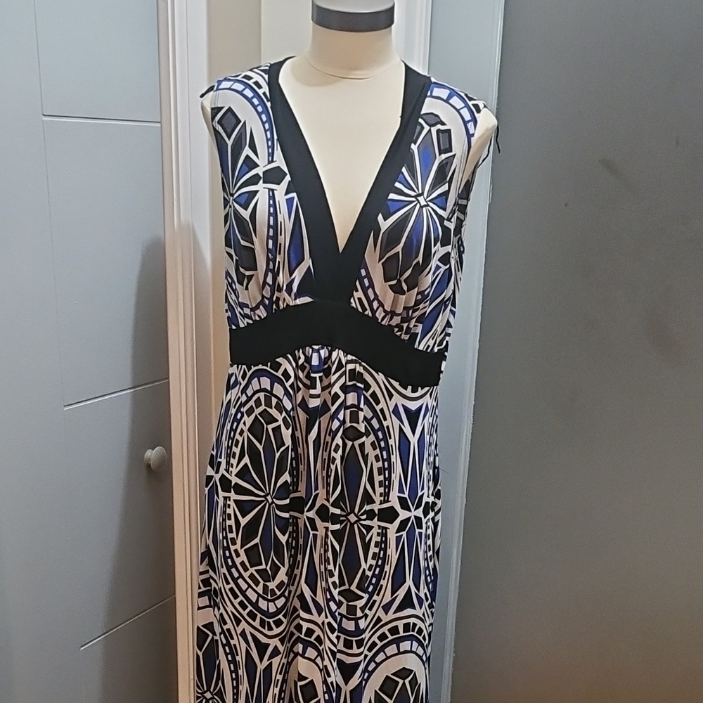 Enfocus Studio Black and Blue Patterned Maxi Dress